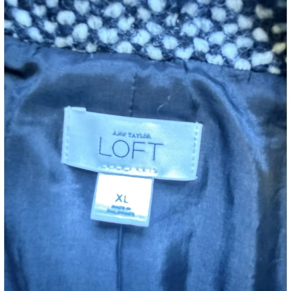 Ann Taylor‎ Black White Wool Blend Lined Tweed Jacket XL Bohemian Classic Chic